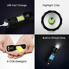 High Quality LED Aluminum Mini Small Torch USB Rechargeable Cob Led Flashlight, Zoomable Torch Light,
