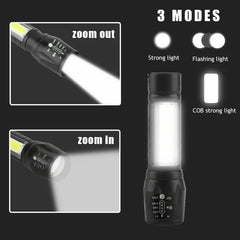 High Quality LED Aluminum Mini Small Torch USB Rechargeable Cob Led Flashlight, Zoomable Torch Light,