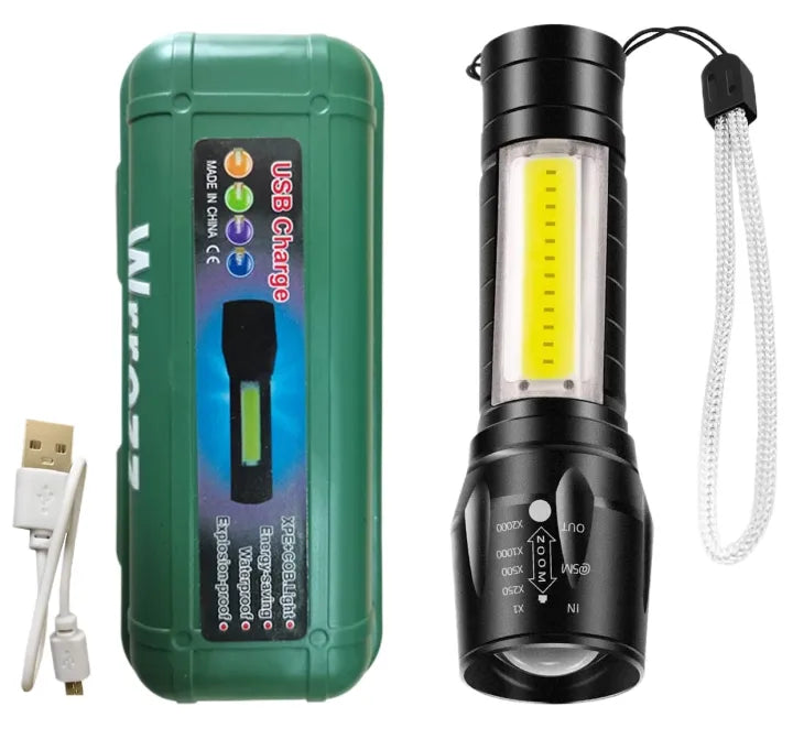 High Quality LED Aluminum Mini Small Torch USB Rechargeable Cob Led Flashlight, Zoomable Torch Light,