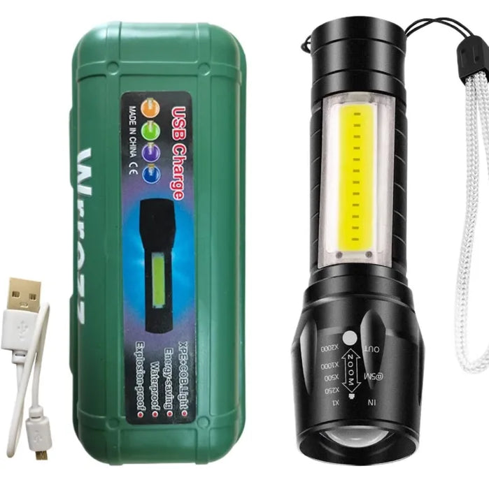 High Quality LED Aluminum Mini Small Torch USB Rechargeable Cob Led Flashlight, Zoomable Torch Light,