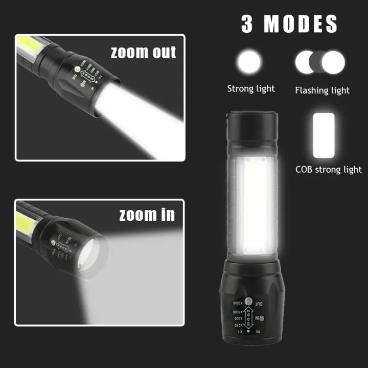 High Quality LED Aluminum Mini Small Torch USB Rechargeable Cob Led Flashlight, Zoomable Torch Light,
